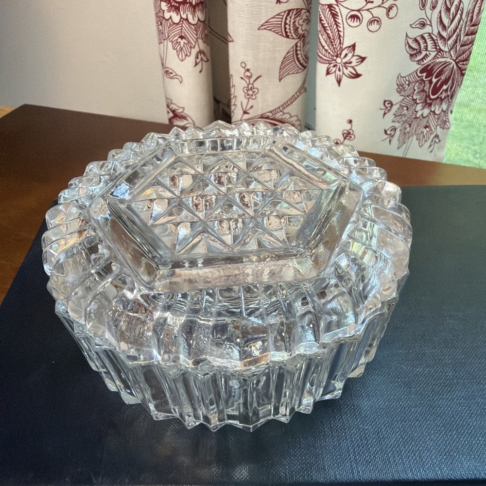 Vintage Pressed Glass Clear Vanity Lidded Powder Jar